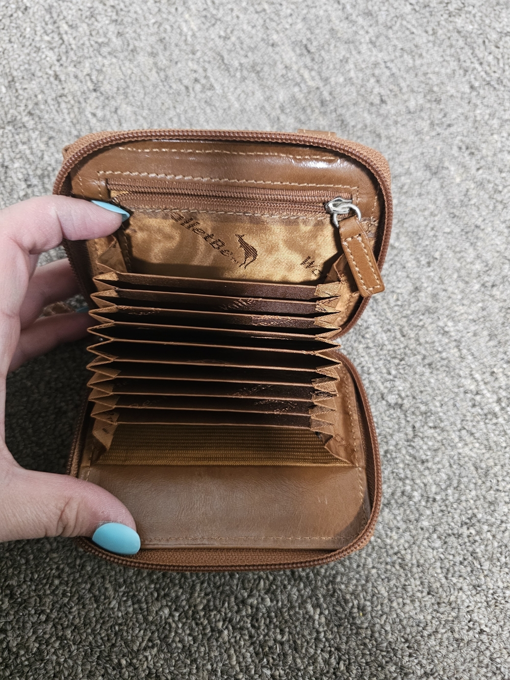 Compact Brown Leather Accordion Card Wallet